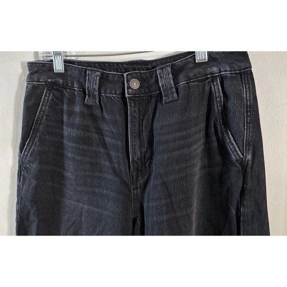 American Eagle Baggy Wide‎ Leg Jeans Womens 4 Black Bootcut Cargo Y2K Hi Rise - Picture 2 of 12